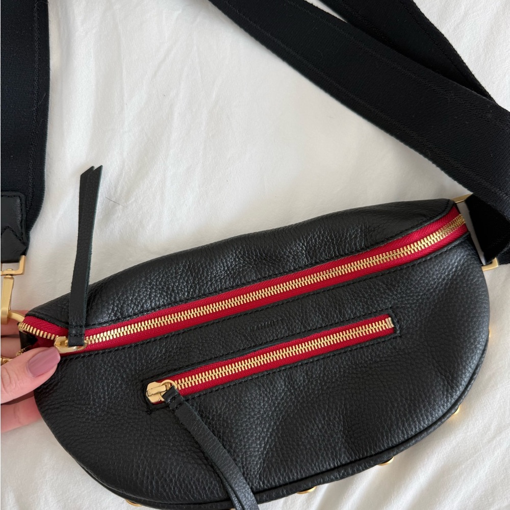 Hammitt Black Leather Crossbody Belt Bag with Red Zippers - Medium - Picture 3 of 6